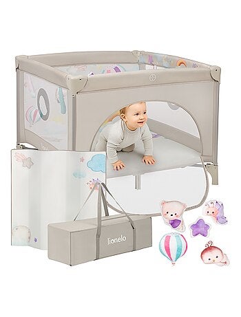 Grondbox 100x100cm LIONELO Mille - Hoge dichtheid matras - Wielen - Klittenband speelgoed - 0-36 mnd