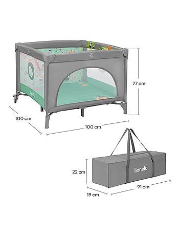 Grondbox 100x100cm LIONELO Mille - Hoge dichtheid matras - Wielen - Klittenband speelgoed - 0-36 mnd