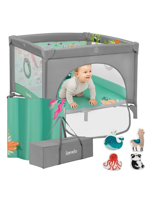 Grondbox 100x100cm LIONELO Mille - Hoge dichtheid matras - Wielen - Klittenband speelgoed - 0-36 mnd - Kiabi Grondbox 100x100cm LIONELO Mille - Hoge dichtheid matras - Wielen - Klittenband speelgoed - 0-36 mnd - Kiabi