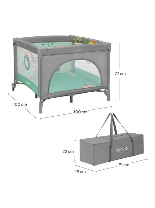 Grondbox 100x100cm LIONELO Mille - Hoge dichtheid matras - Wielen - Klittenband speelgoed - 0-36 mnd - Kiabi Grondbox 100x100cm LIONELO Mille - Hoge dichtheid matras - Wielen - Klittenband speelgoed - 0-36 mnd - Kiabi