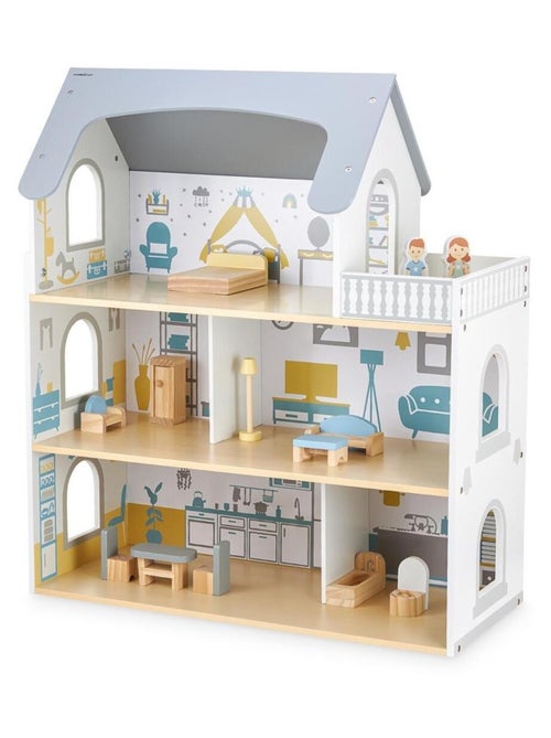 Groot houten poppenhuis met 3 verdiepingen, terras en meubels - Kiabi Groot houten poppenhuis met 3 verdiepingen, terras en meubels - Kiabi