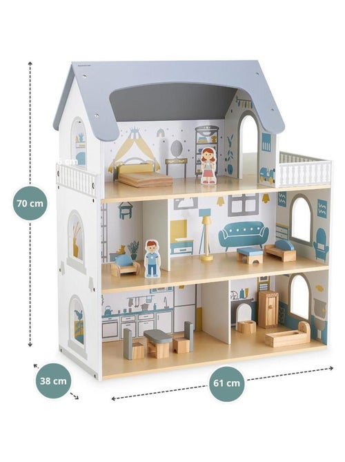 Groot houten poppenhuis met 3 verdiepingen, terras en meubels - Kiabi Groot houten poppenhuis met 3 verdiepingen, terras en meubels - Kiabi