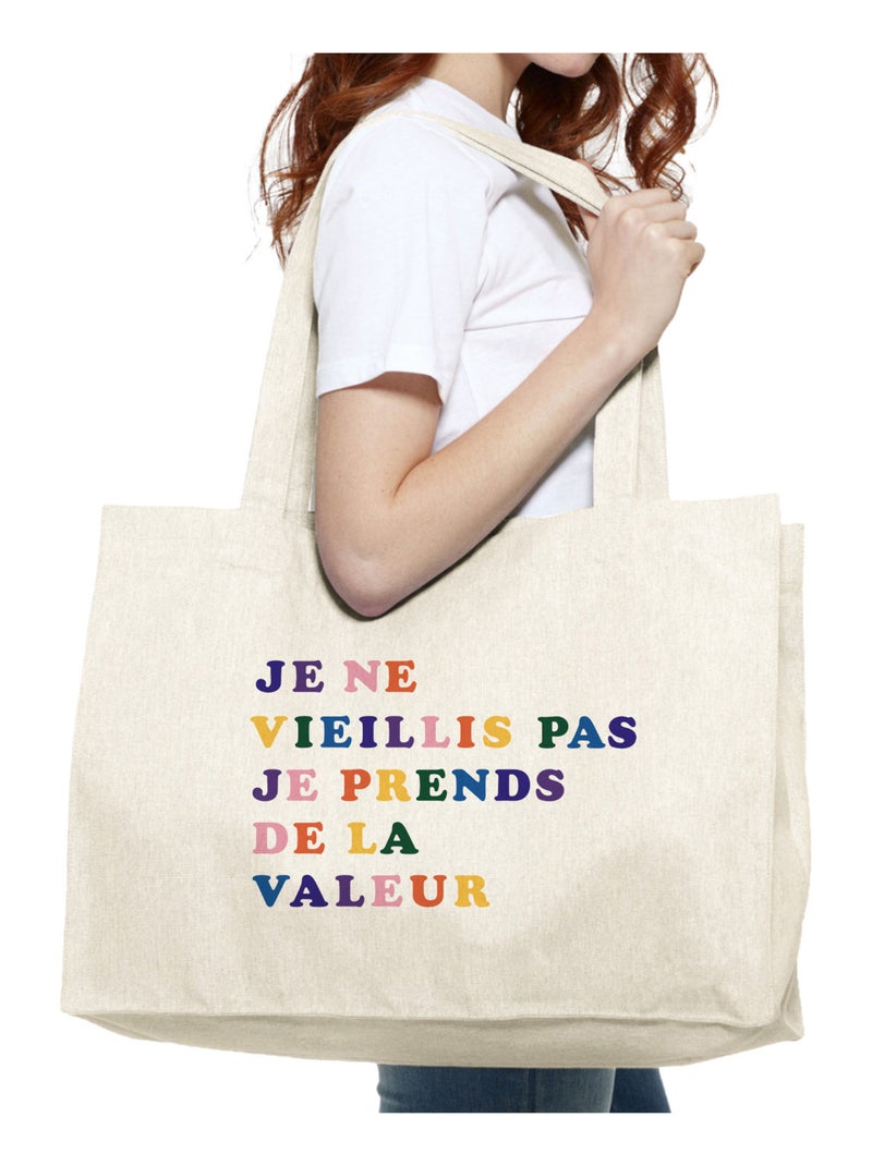 Grote shopper JE NE VIEILLIS PAS JE PRENDS DE LA VALEUR COLORE Beige - Kiabi