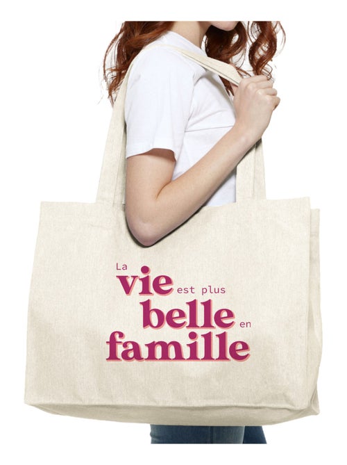 Grote shopper LA VIE EST PLUS BELLE EN FAMILLE ROSE - Kiabi Grote shopper LA VIE EST PLUS BELLE EN FAMILLE ROSE - Kiabi