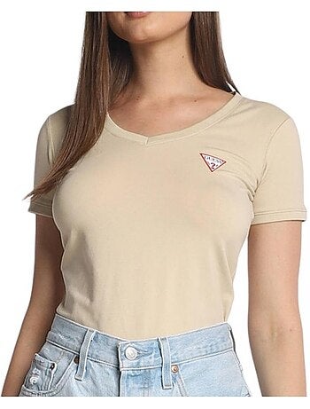 Guess dames t-shirt beige met mini driehoek logo