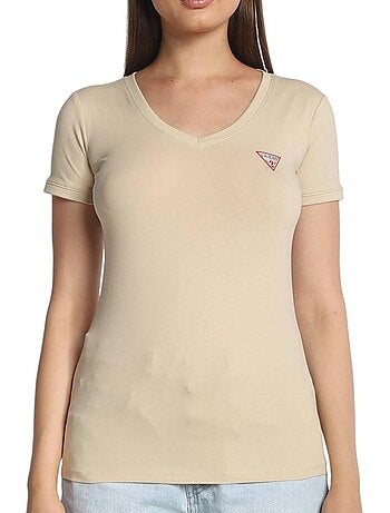 Guess dames t-shirt beige met mini driehoek logo