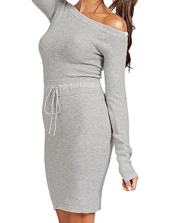Guess off-shoulder grijze trui jurk voor dames