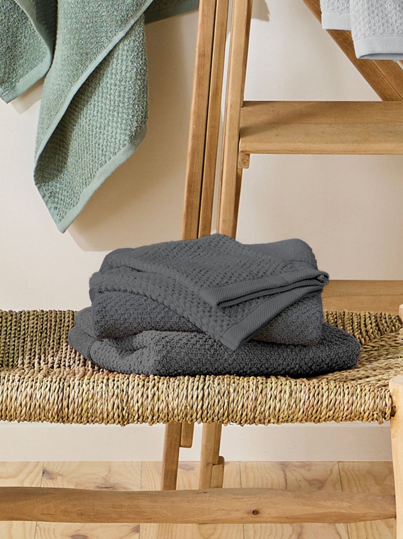 Guy Levasseur - Lot 2 serviettes de bain et 2 gants de toilette gris anthracite - Kiabi