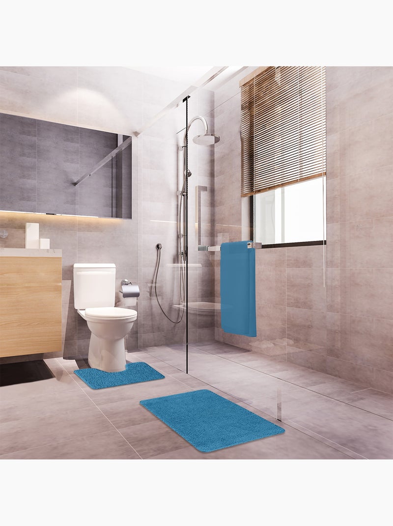 Guy Levasseur - Lot de 2 tapis de bain polyester 50x80cm + 50x40cm Bleu méditerranée - Kiabi