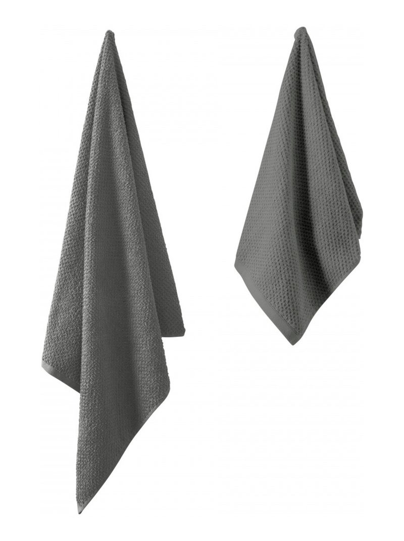 Guy Levasseur - Lot serviette de bain 70x140 et serviette de toilette 50x90 gris anthracite - Kiabi