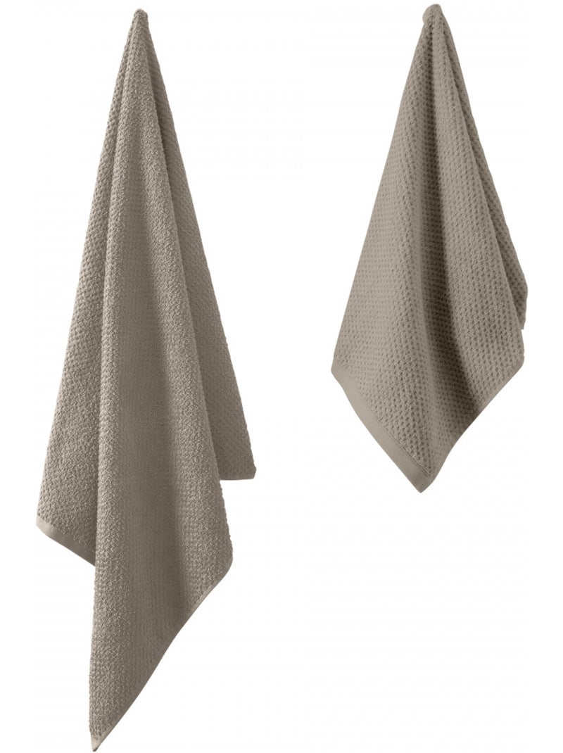 Guy Levasseur - Lot serviette de bain 70x140 et serviette de toilette 50x90 Taupe - Kiabi
