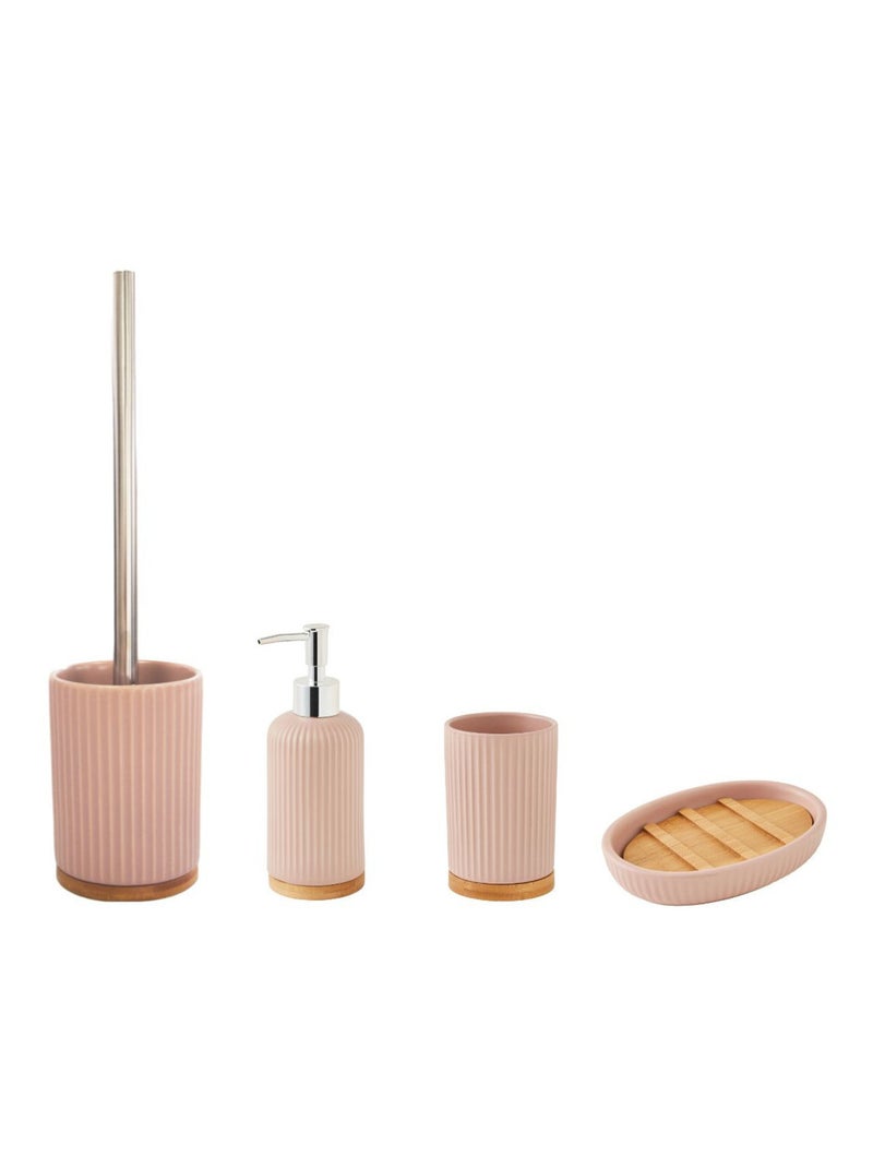 Guy Levasseur - Set salle de bain strié 4 pièces céramique bambou Rose - Kiabi