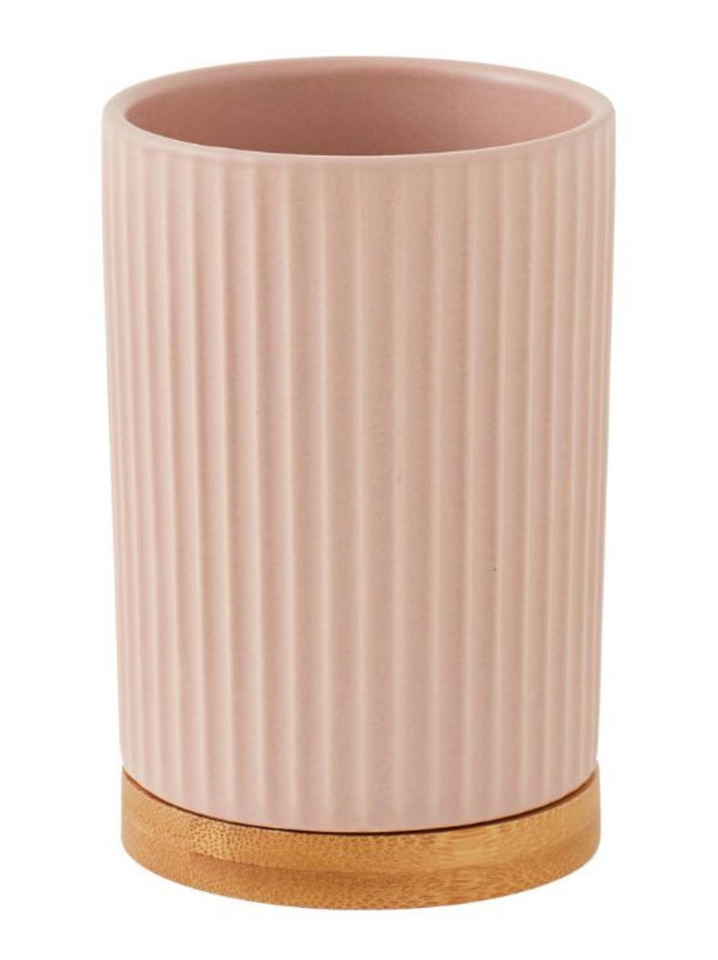 Guy Levasseur - Set salle de bain strié 4 pièces céramique bambou Rose - Kiabi
