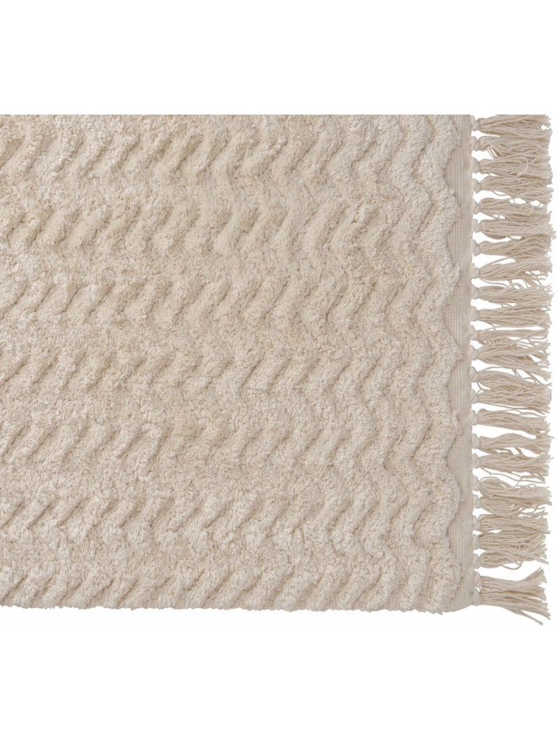 Guy Levasseur - Tapis de bain déco à franges en coton Ecru - Kiabi