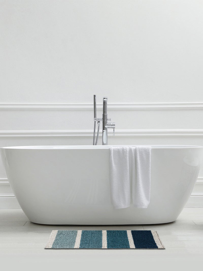 Guy Levasseur - Tapis de bain déco à rayures en polycoton Bleu - Kiabi