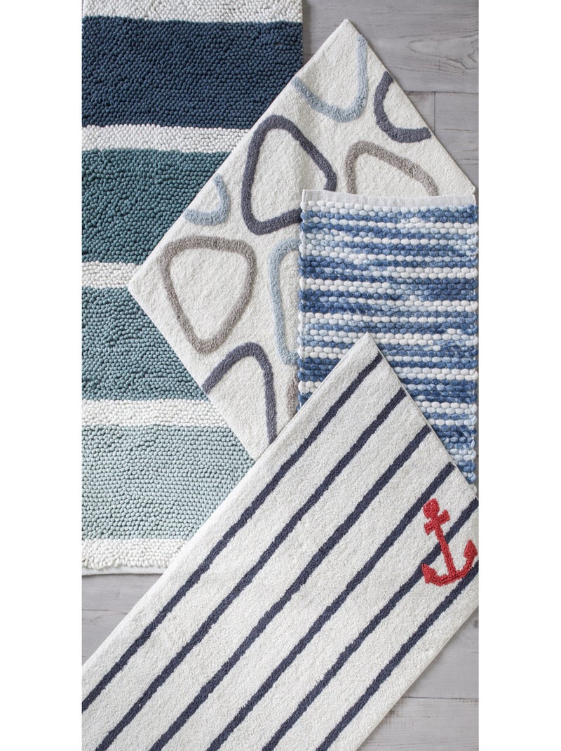 Guy Levasseur - Tapis de bain déco à rayures en polycoton Bleu - Kiabi