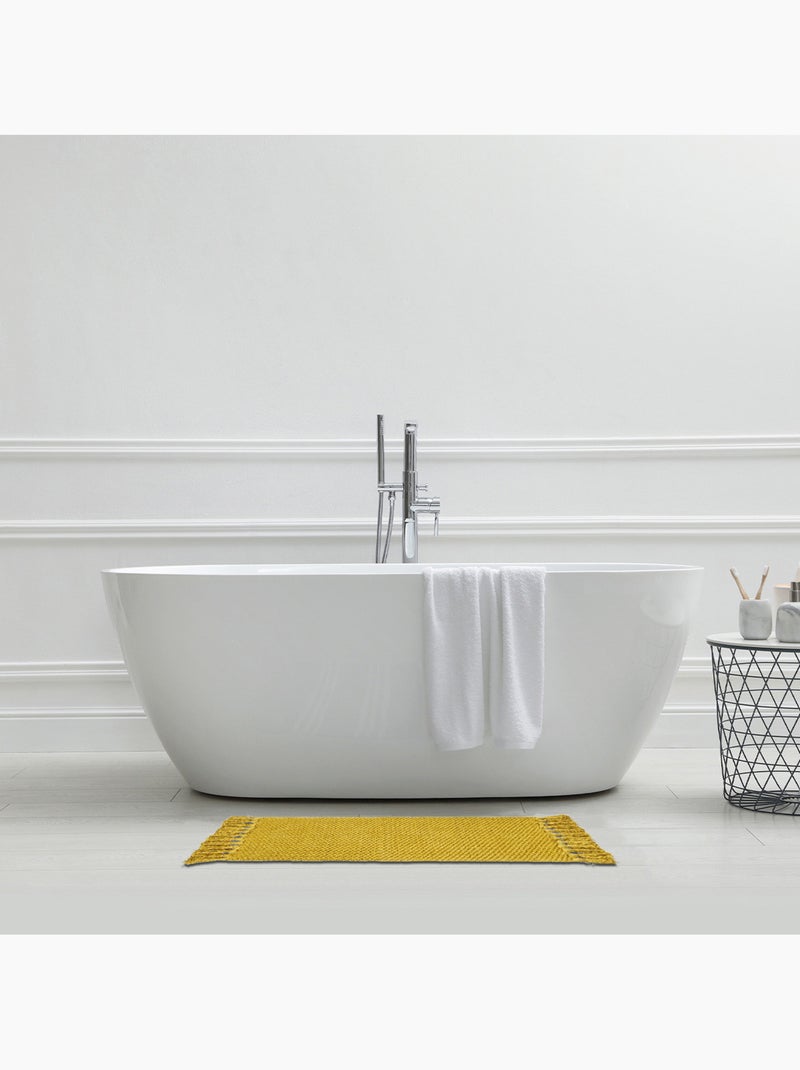 Guy Levasseur - Tapis de bain déco uni à pompons en coton chenille Jaune - Kiabi