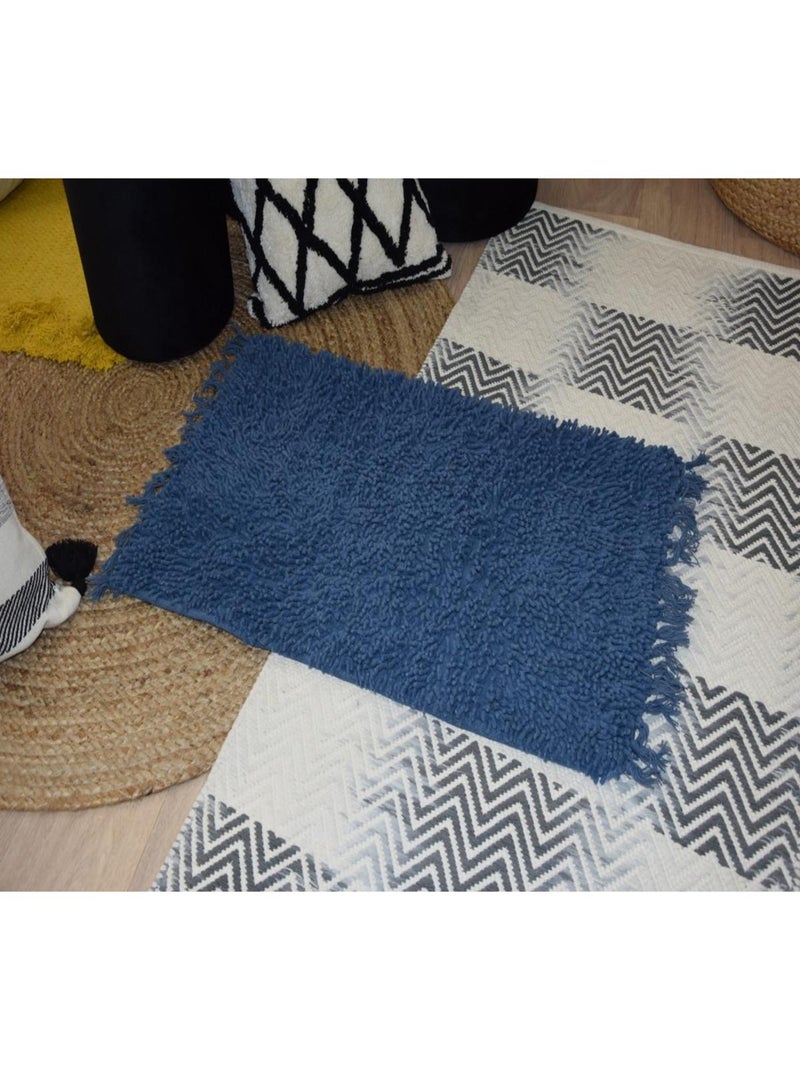 Guy Levasseur - Tapis de bain en coton uni à franges Bleu marine - Kiabi