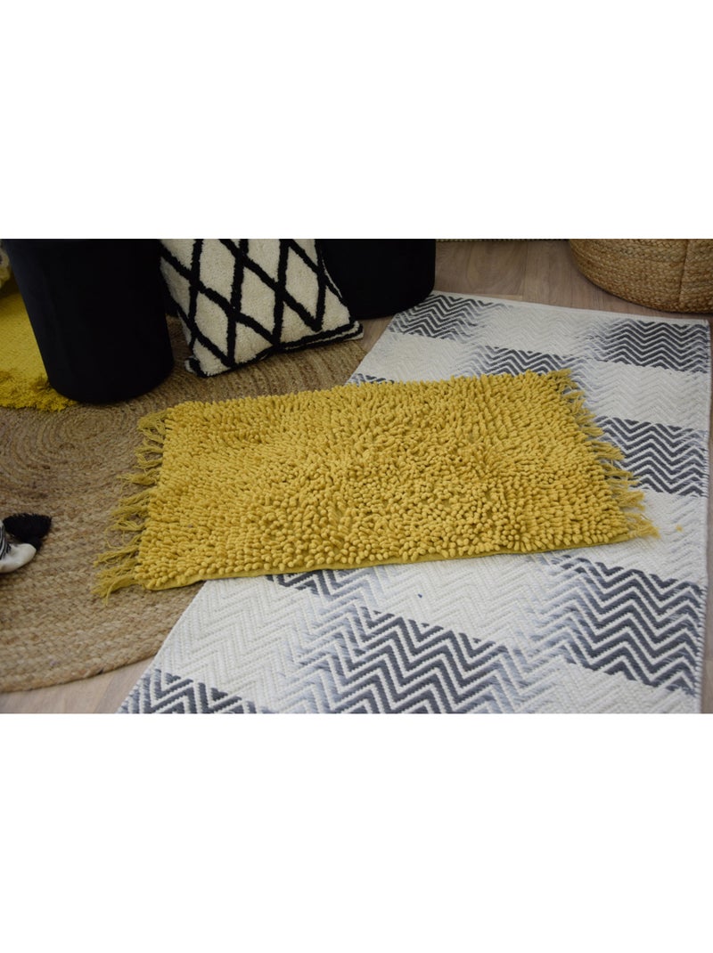 Guy Levasseur - Tapis de bain en coton uni à franges Ocre - Kiabi