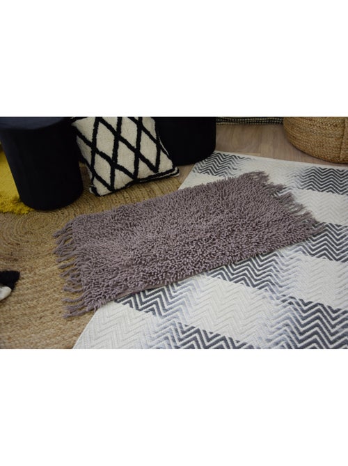 Guy Levasseur - Tapis de bain en coton uni à franges - Kiabi