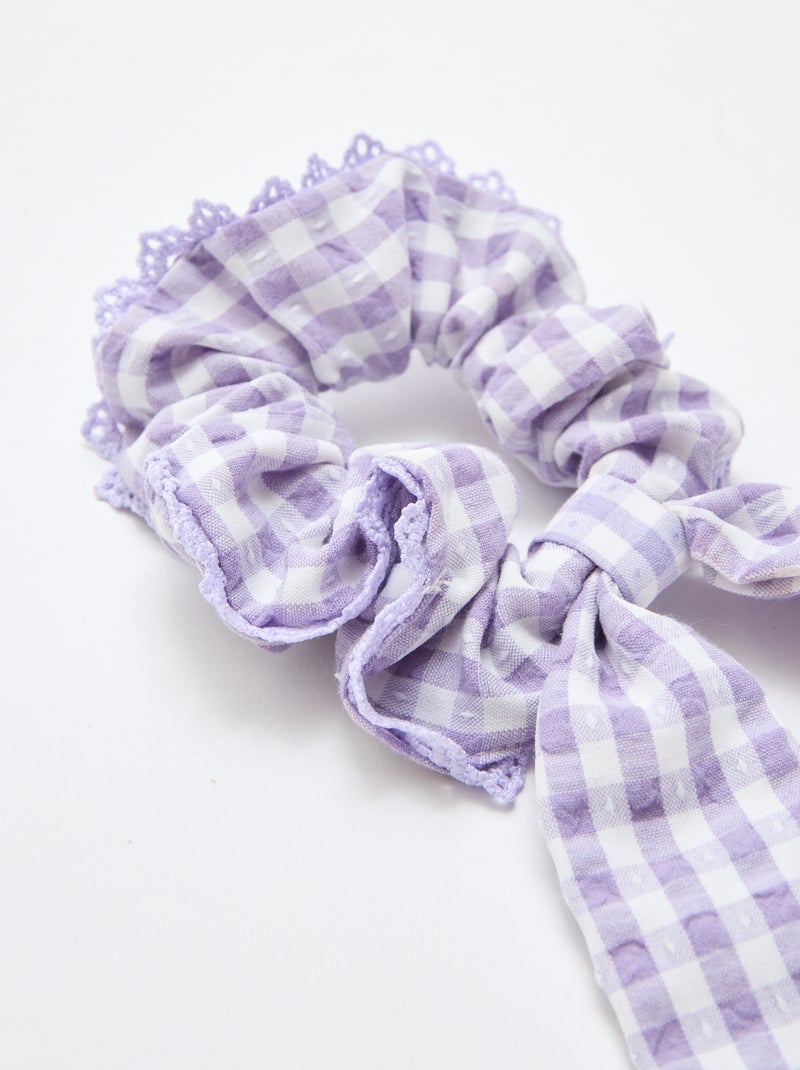 Haarscrunchie met vichyruitjes en lange strik Paars - Kiabi