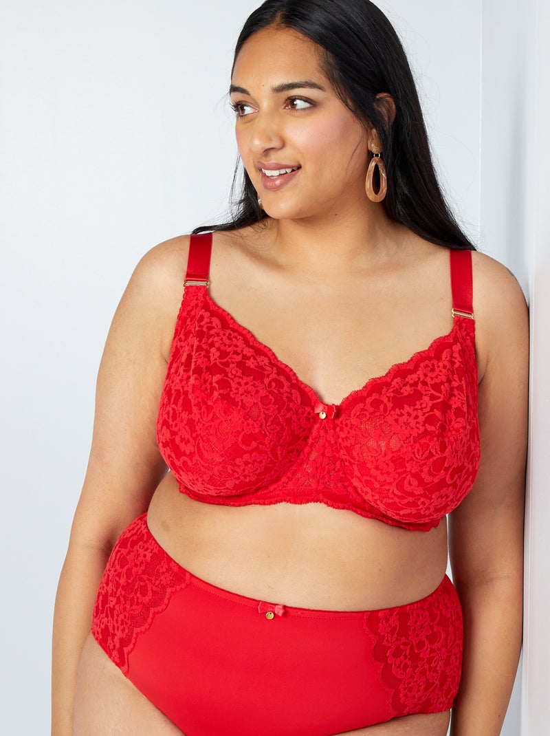 Half-cup beha van kant ROOD - Kiabi