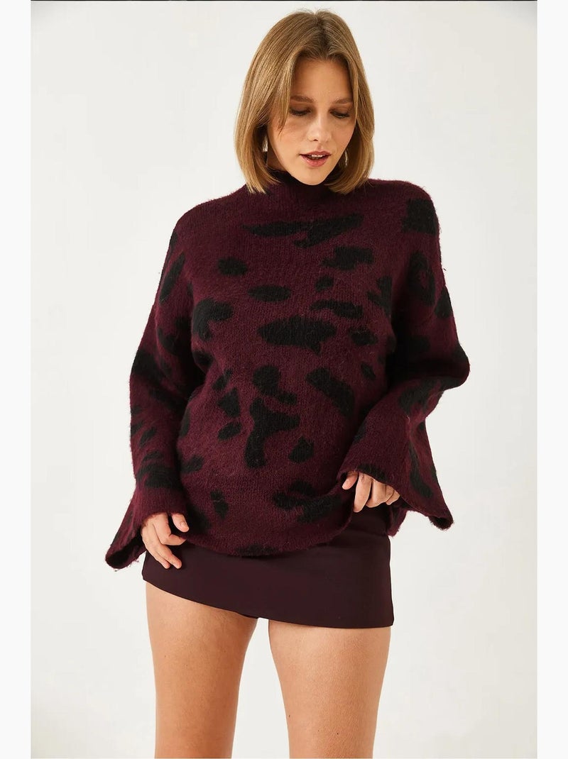 Half turtleneck gebreide trui met patroon lucci Bordeauxrood - Kiabi
