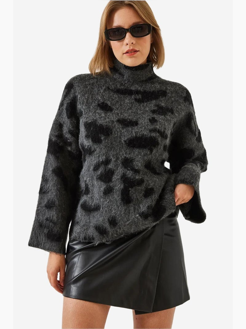 Half turtleneck gebreide trui met patroon lucci Donkergrijs - Kiabi