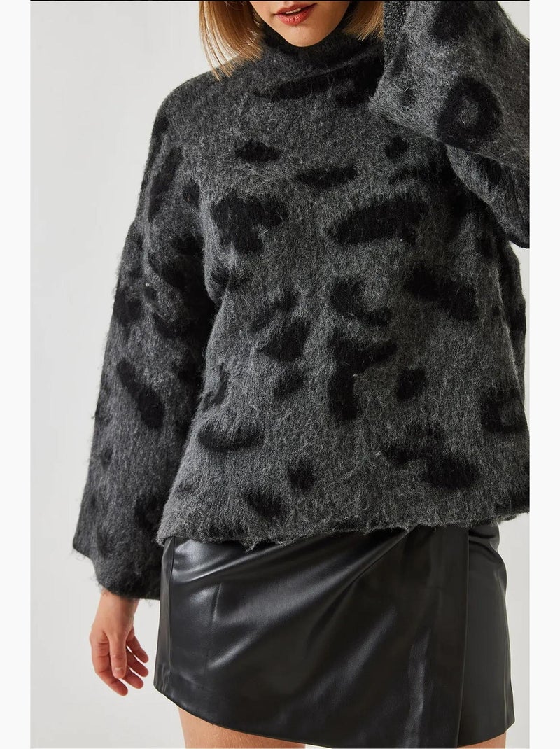 Half turtleneck gebreide trui met patroon lucci Donkergrijs - Kiabi