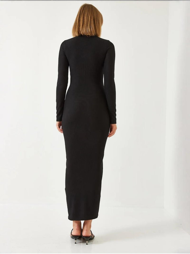 Half turtleneck ottoman stof lange jurk lucci Zwart - Kiabi