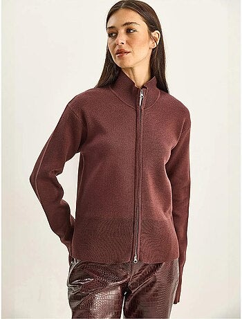 Halfhoge col ribgebreid vest met rits lucci