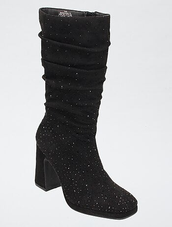 Halfhoge laarzen van suèdine met geplooid effect