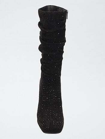 Halfhoge laarzen van suèdine met geplooid effect