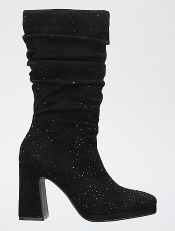 Halfhoge laarzen van suèdine met geplooid effect