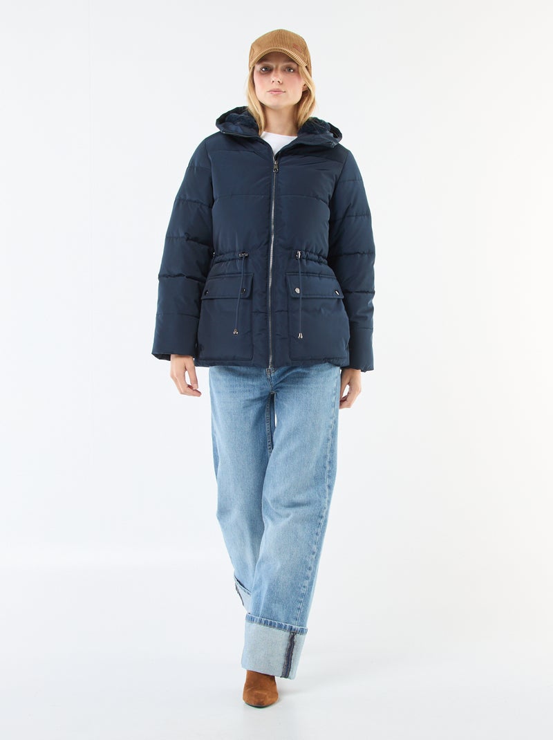 Halflang, gewatteerd donsjack met capuchon Blauw - Kiabi