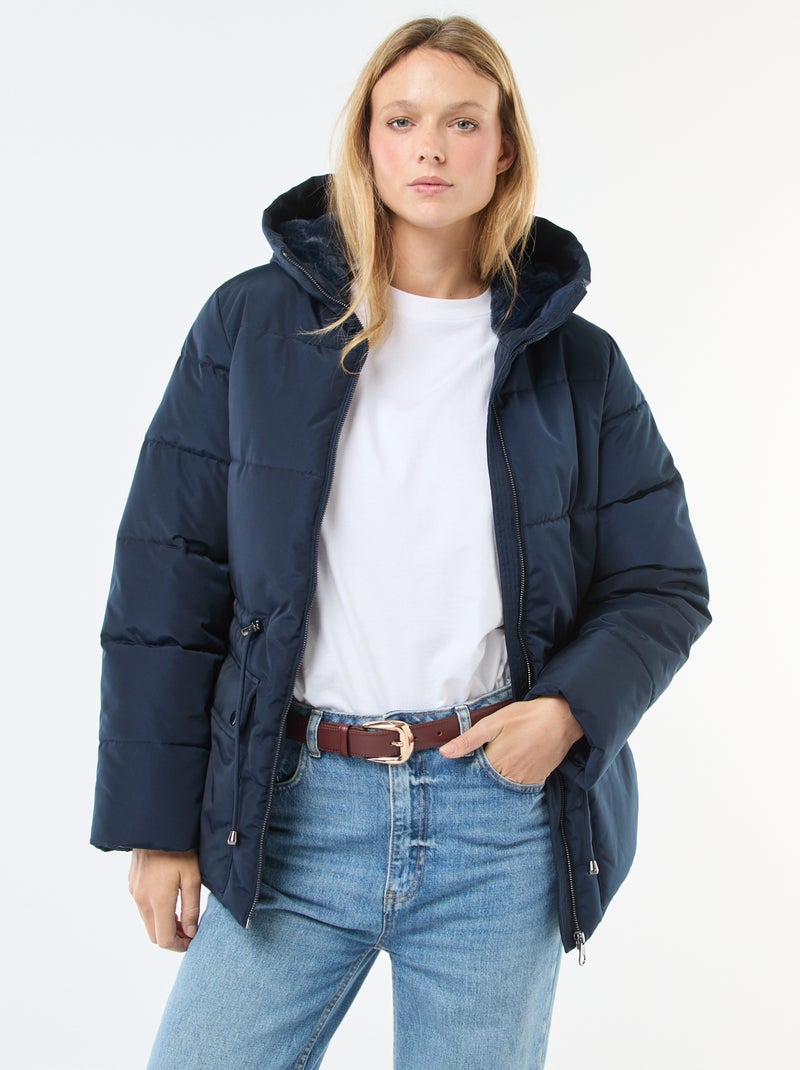 Halflang, gewatteerd donsjack met capuchon Blauw - Kiabi