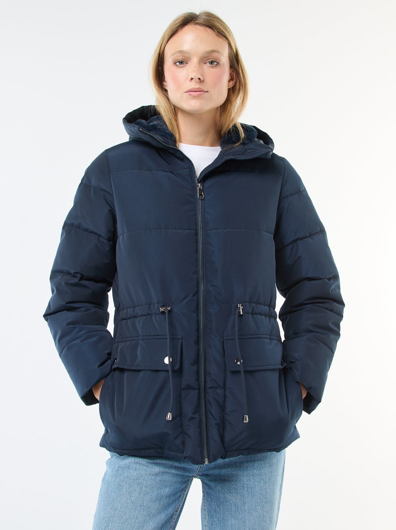 Halflang, gewatteerd donsjack met capuchon Blauw - Kiabi