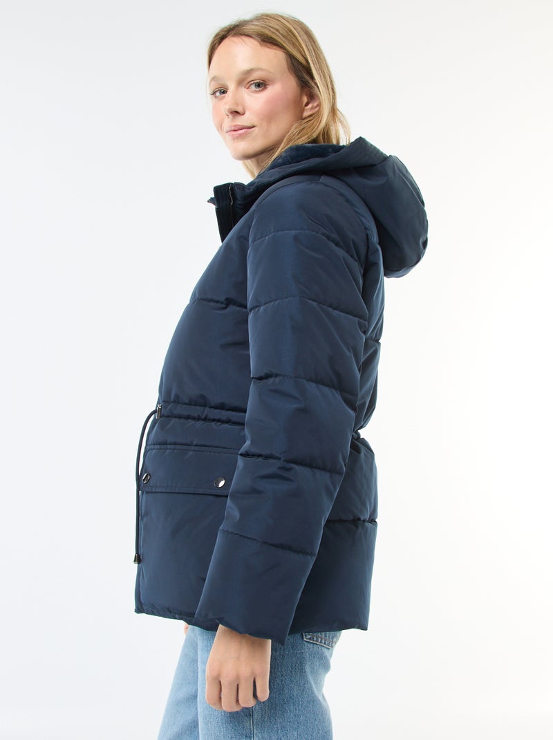 Halflang, gewatteerd donsjack met capuchon Blauw - Kiabi