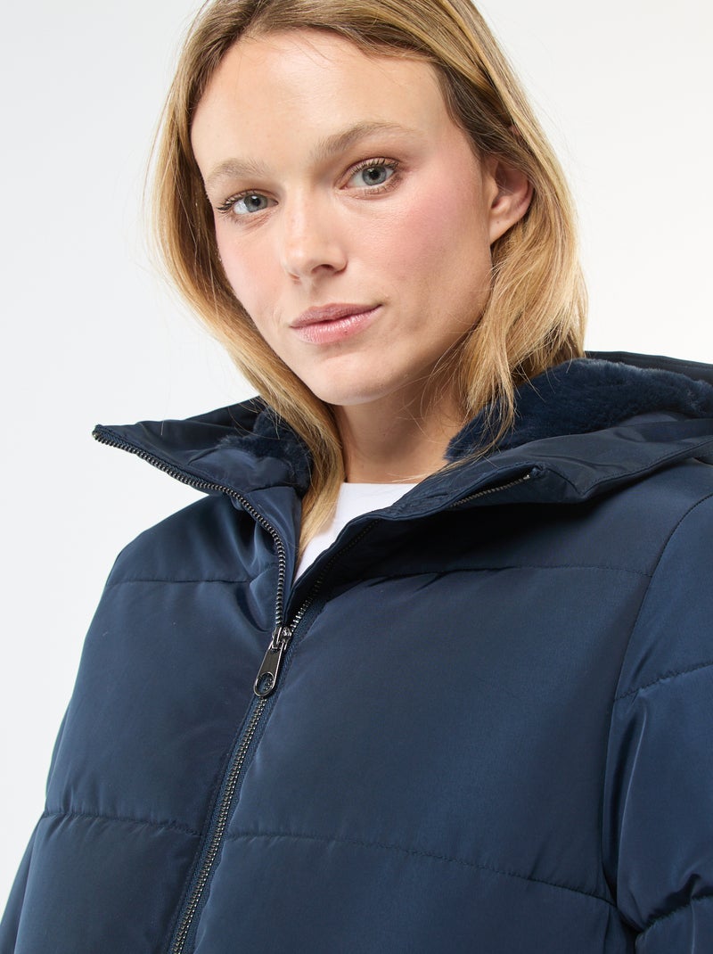 Halflang, gewatteerd donsjack met capuchon Blauw - Kiabi