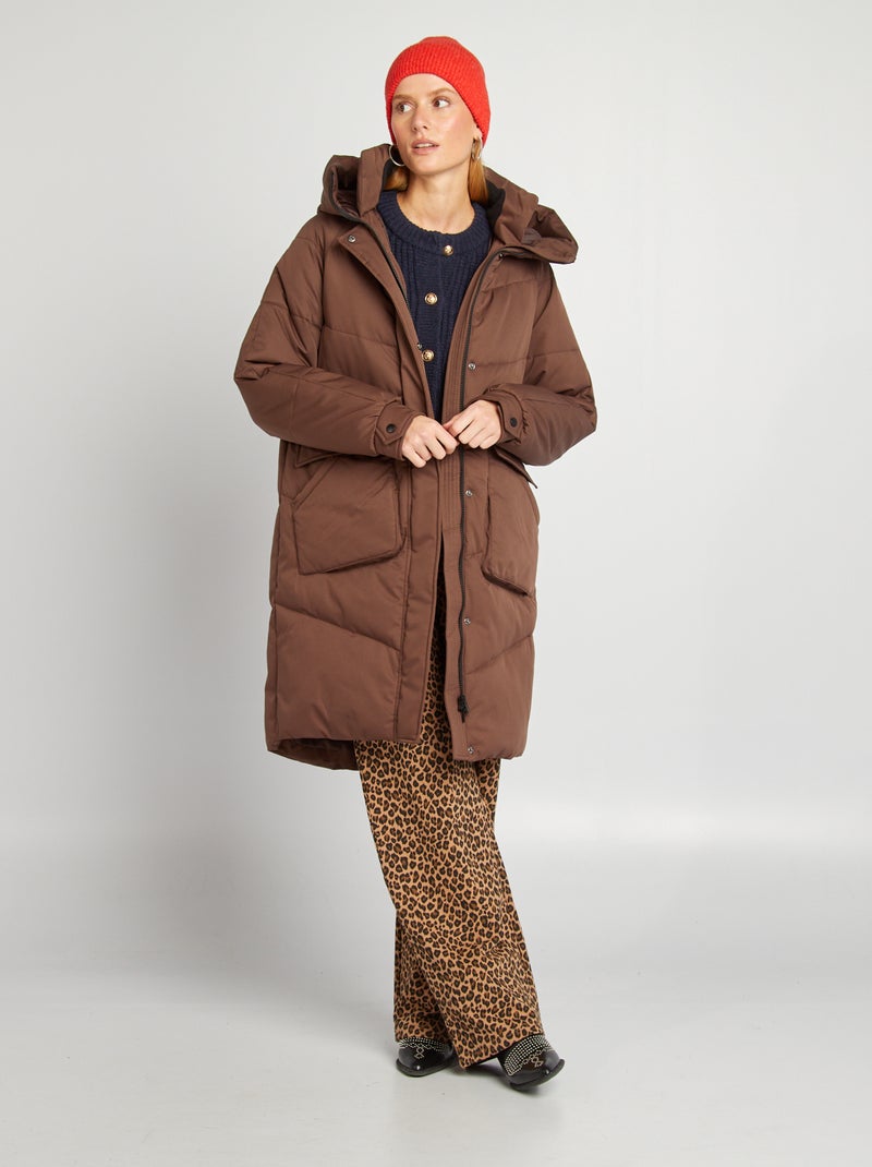 Halflange donsjas met capuchon BRUIN - Kiabi