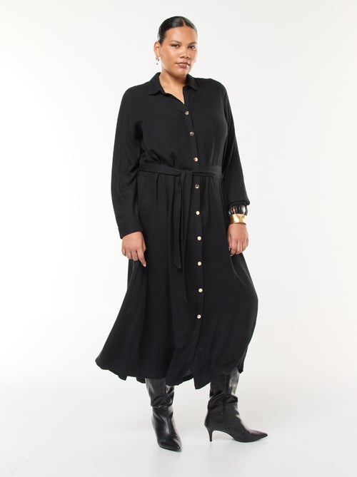 Halflange drukknopenjurk met print en ceintuur - Kiabi