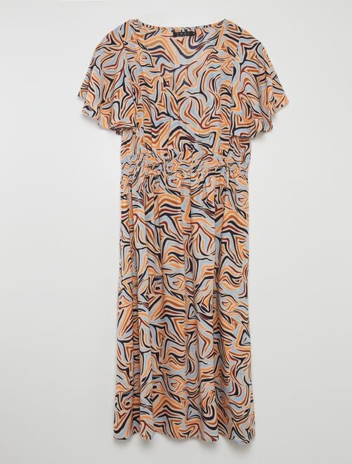 Halflange jurk met ruche en print - Kiabi