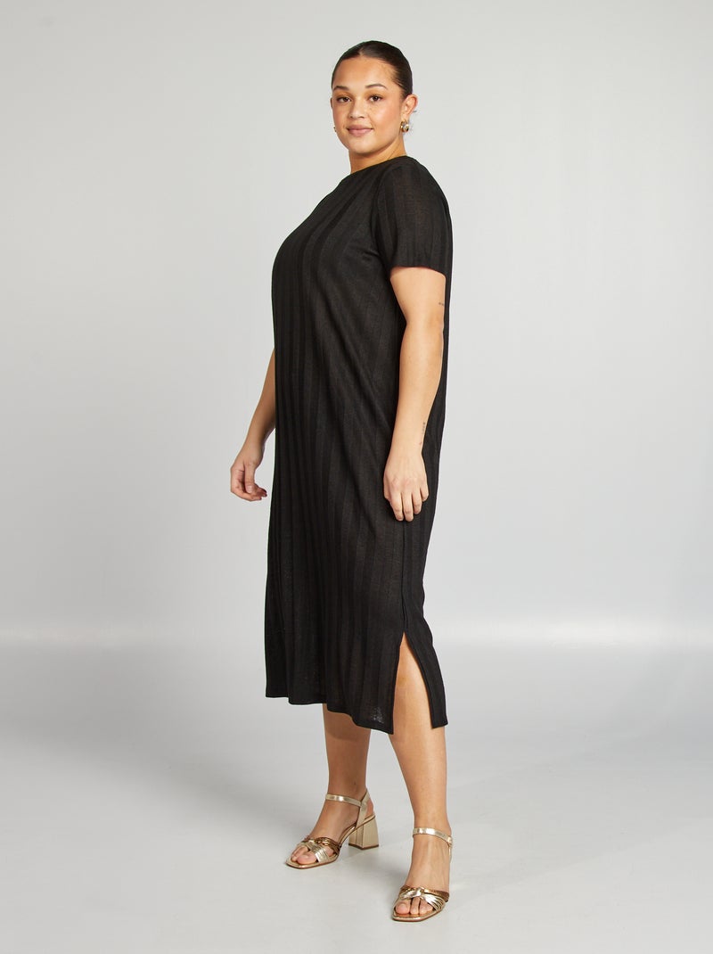 Halflange jurk met stretch zwart - Kiabi