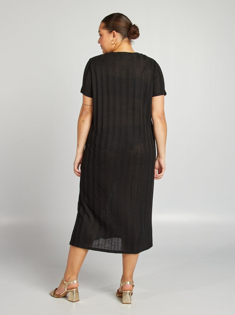 Halflange jurk met stretch zwart - Kiabi