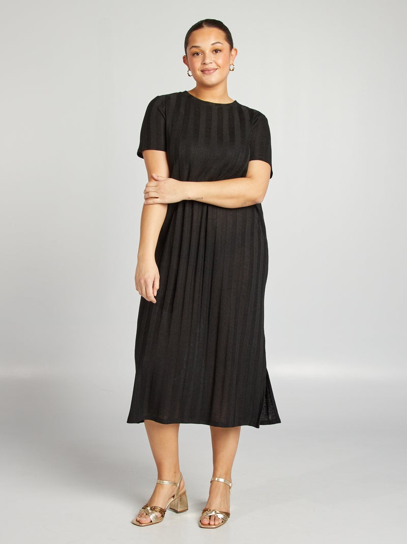 Halflange jurk met stretch zwart - Kiabi