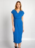 Halflange jurk van gekreukte stof BLAUW - Kiabi