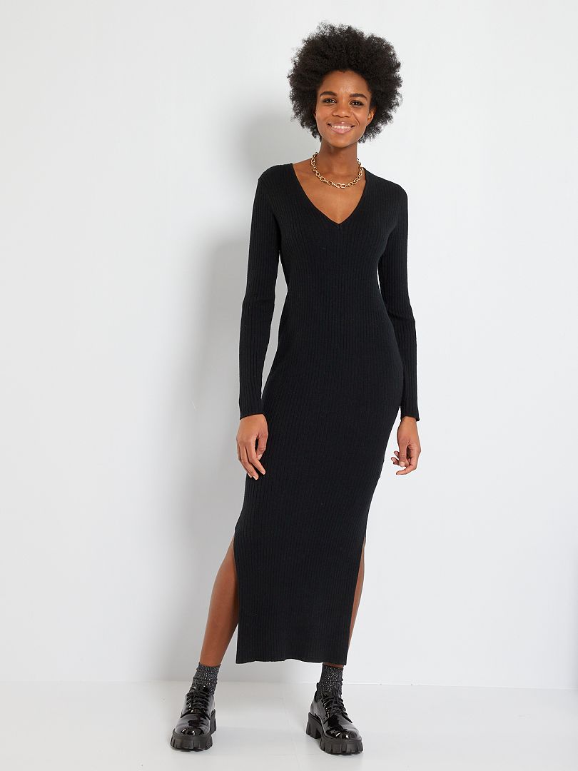 Halflange jurk van ribtricot zwart - Kiabi