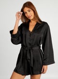 Halflange kimono met satijnglans zwart - Kiabi
