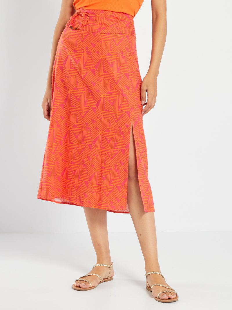 Halflange, linnen rok met print ROSE - Kiabi