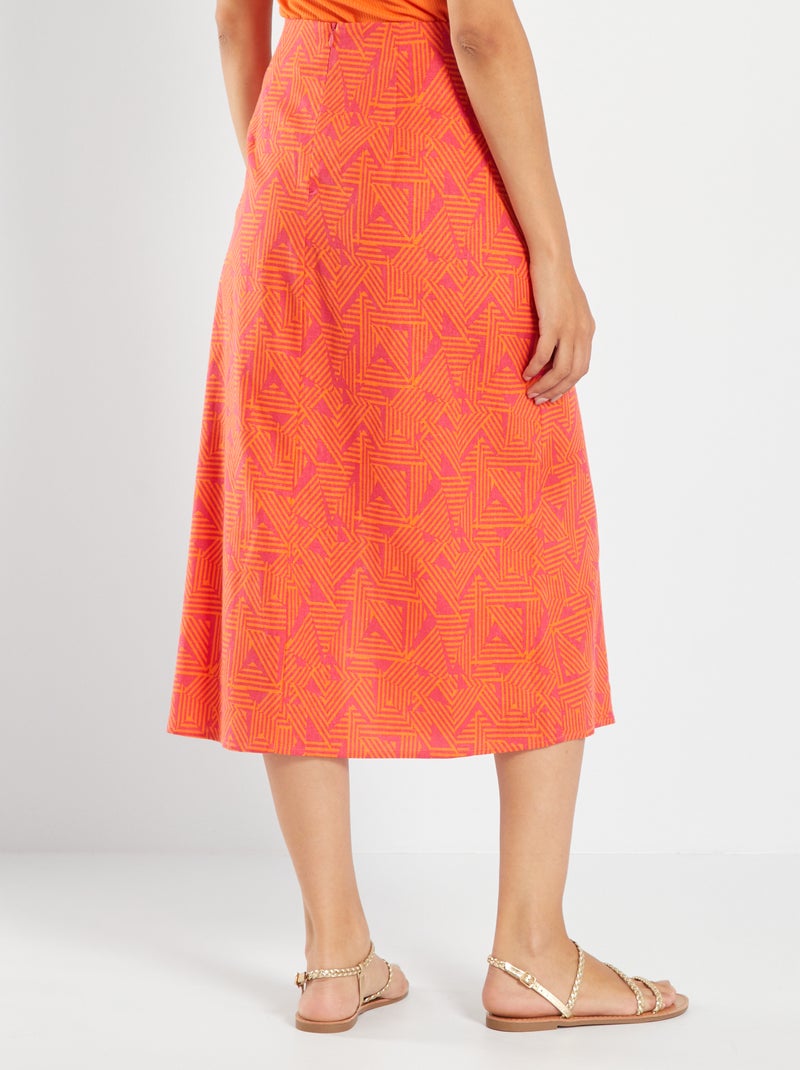 Halflange, linnen rok met print ROSE - Kiabi
